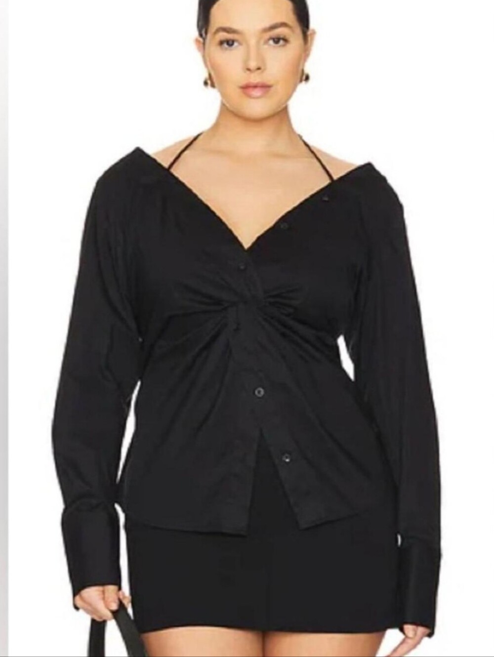 Good American Black Ruched Waist Button Minimalist Unique Shirt. NWT. Ladies 1X